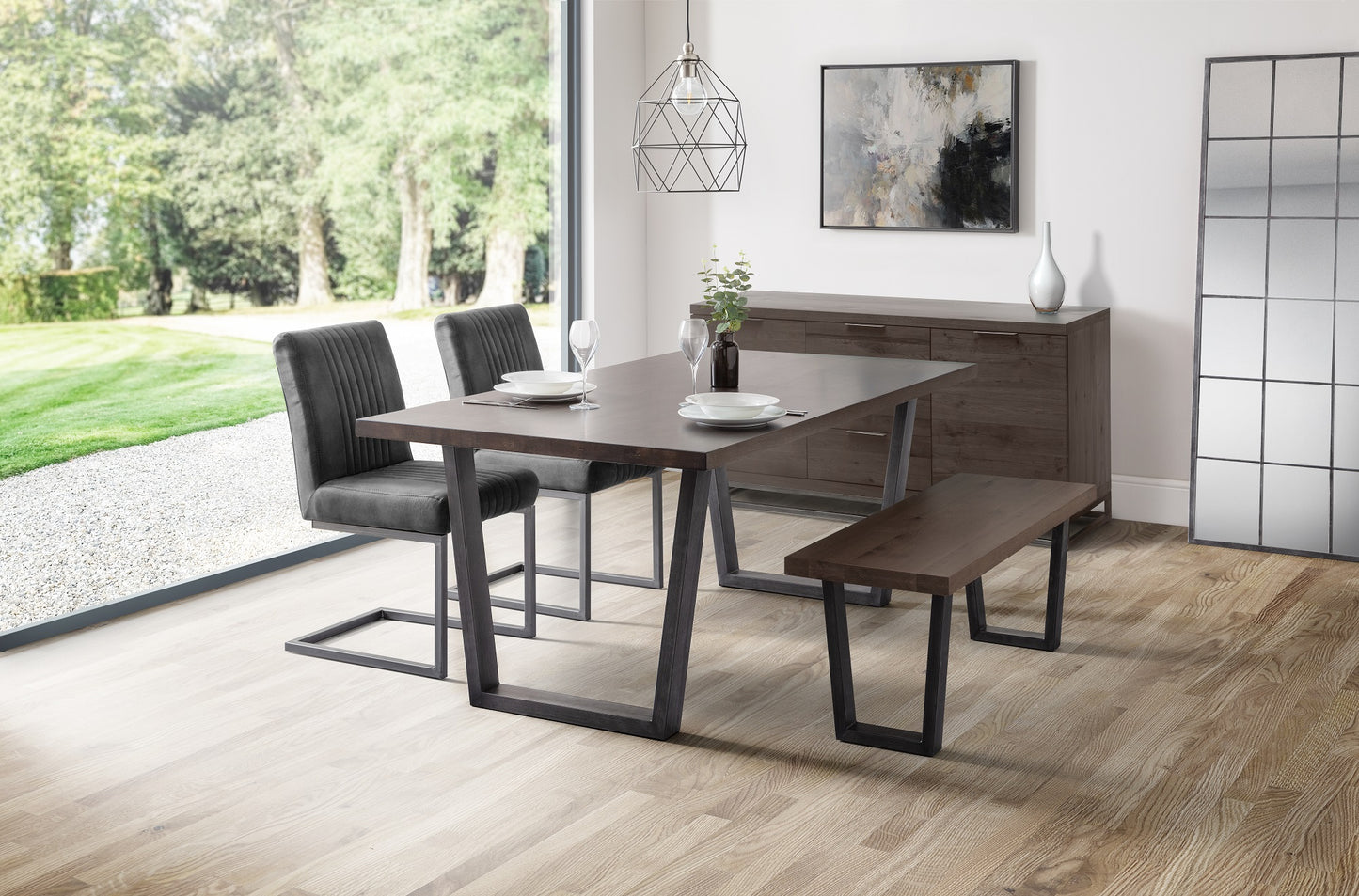 Industrial Dark Oak Dining Bench