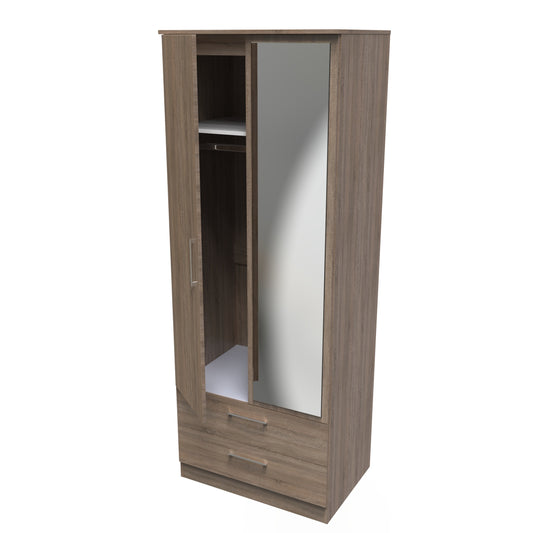 Devon Darkolino 2ft6 Wardrobe with 2 Drawers & Mirror