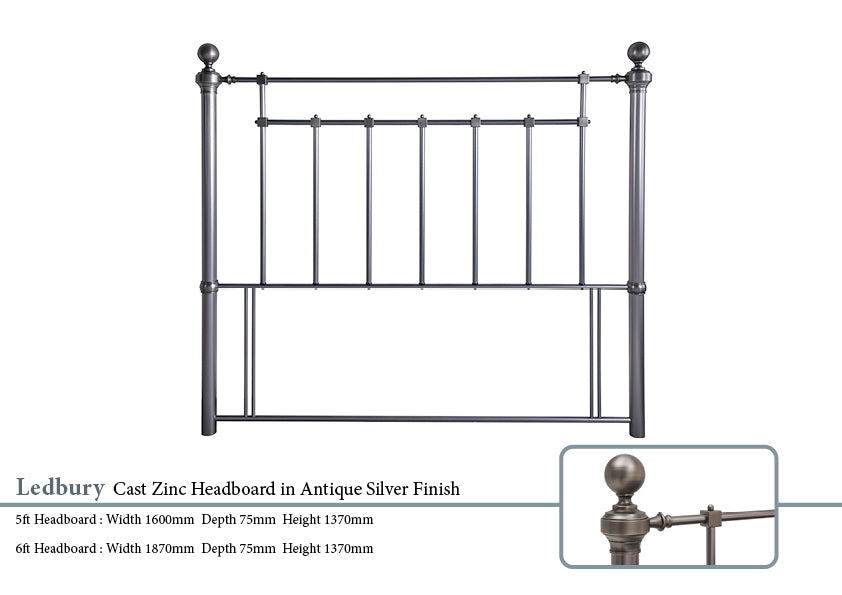 Ledbury Antique Silver Metal Headboard