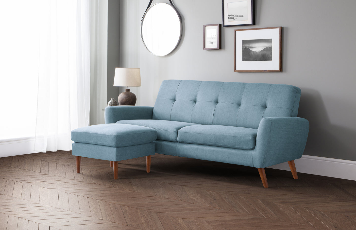 Blue Linen Retro Ottoman