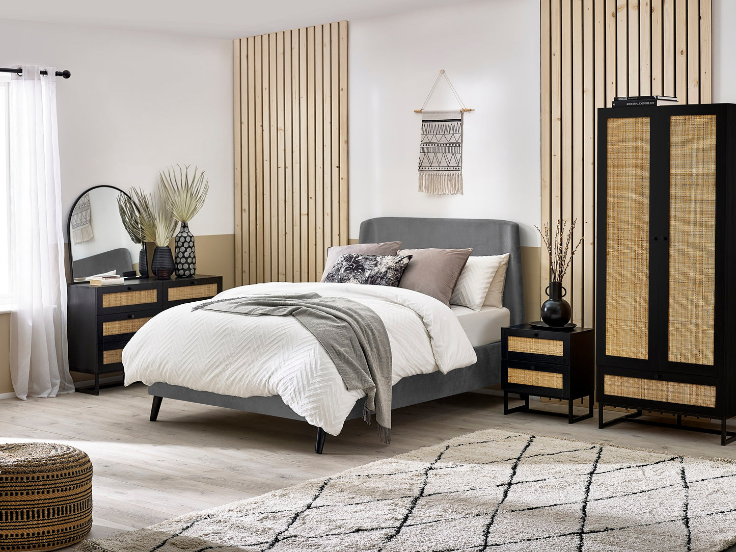 Black Rattan Bedside Table